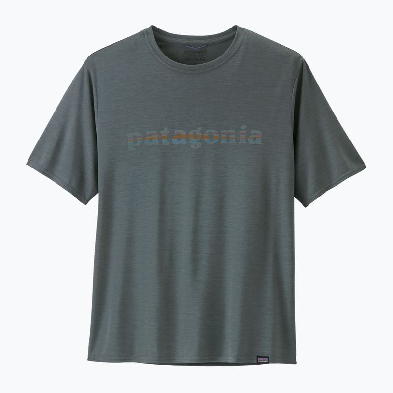 Men's Patagonia Cap Cool Daily Graphic Shirt 73 text logo/nouveau green x-dye