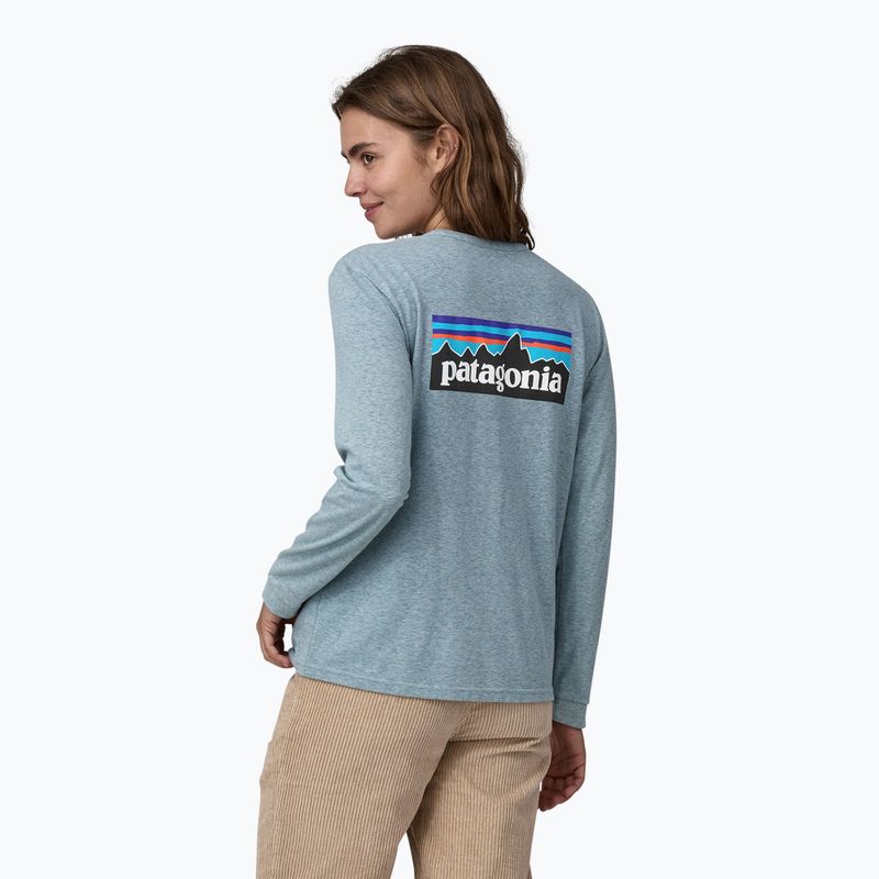 Women's Patagonia P-6 Logo Responsibili-Tee thermal blue longsleeve 3