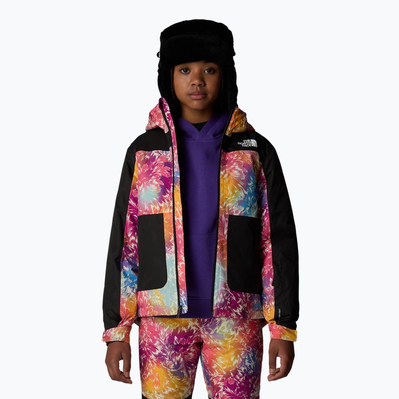 The North Face Freedom Insulated radiant poppy blowing wind print children's ski jacket 4