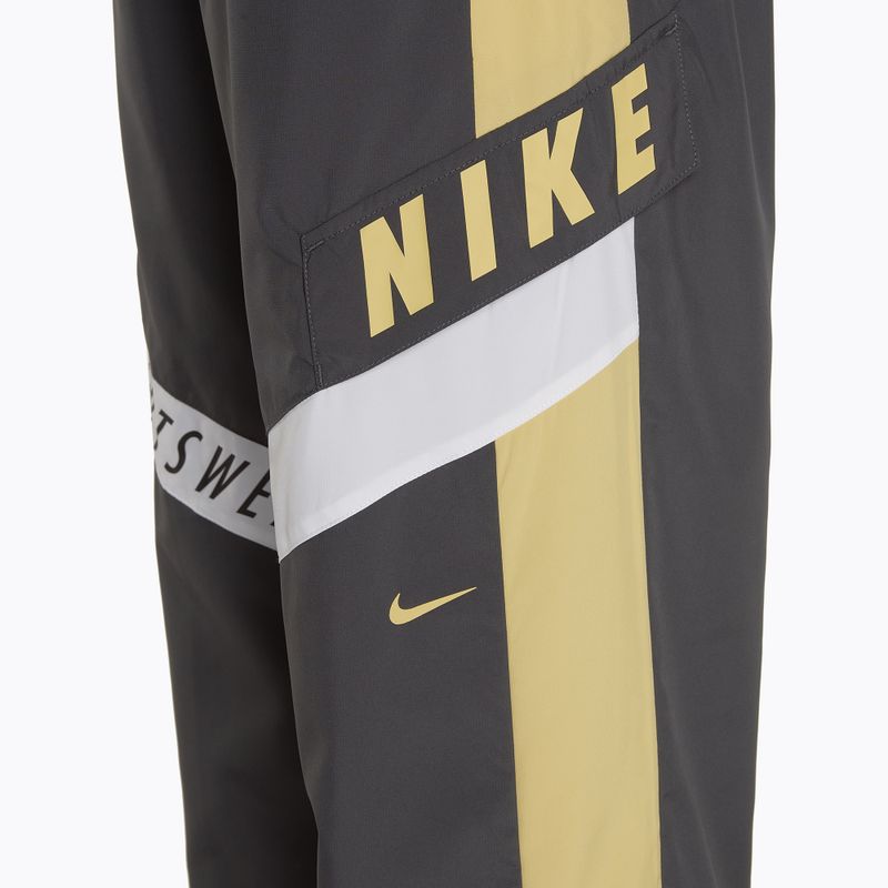 Women's Nike Sportswear Woven High-Waisted dark smoke grey/saturn gold/white trousers 3