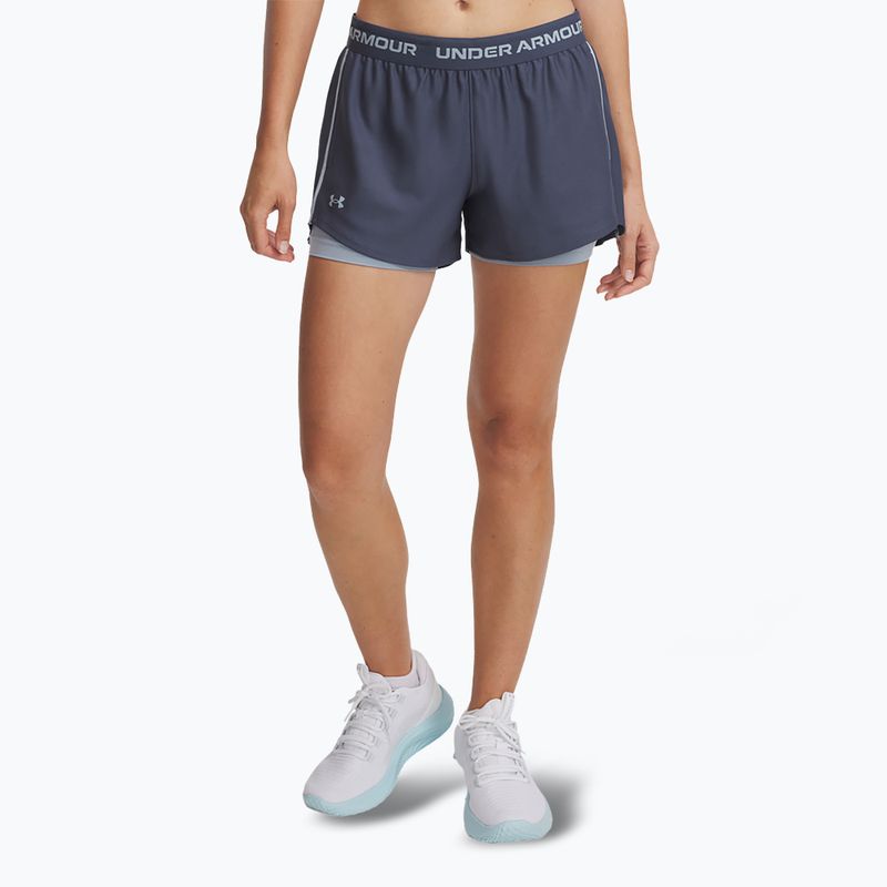 Women's training shorts Under Armour Tech Play Up 2in1 downpour gray / harbor blue / harbor blue