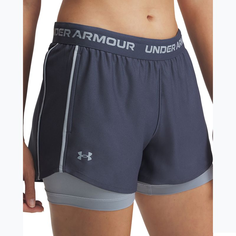 Women's training shorts Under Armour Tech Play Up 2in1 downpour gray / harbor blue / harbor blue 4
