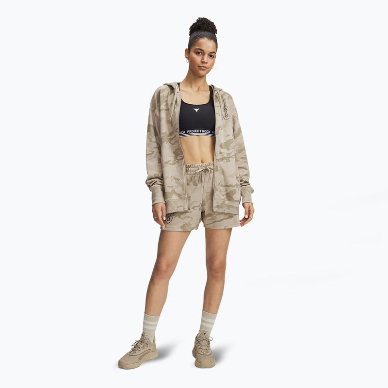 Women's shorts Under Armour Project Rock Terry city khaki / hyper green 2