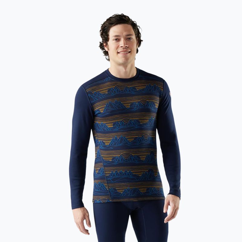 Men's thermal base layer sweatshirt Smartwool Merino 250 Baselayer Crew Boxed deep navy geo peaks