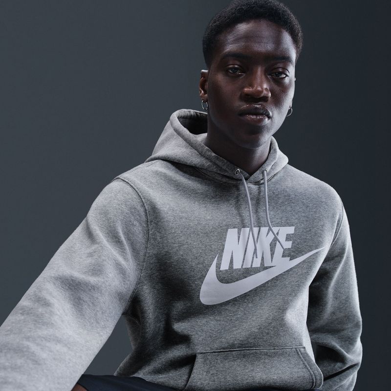 Men's sweatshirt Nike Club Pullover Hoodie dark grey heather/light smoke grey/white 6