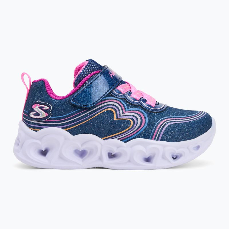 SKECHERS Heart Lights Retro Hearts children's shoes navy leather/multi trim 2
