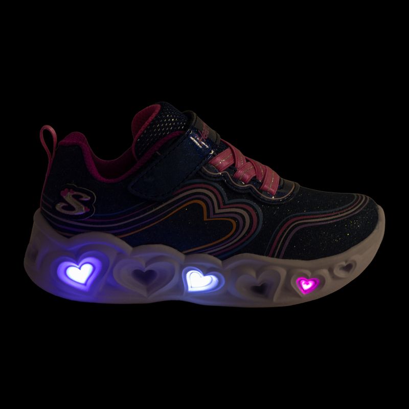 SKECHERS Heart Lights Retro Hearts children's shoes navy leather/multi trim 8