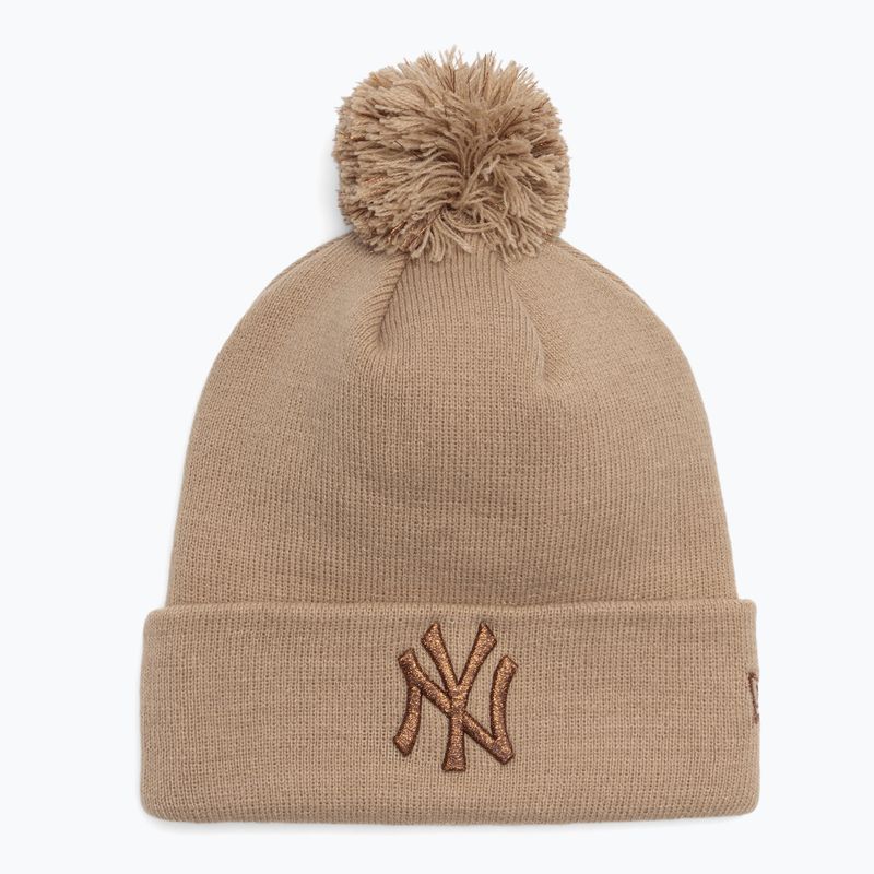 Women's New Era Metallic Bobble Knit Beanie New York Yankees beige