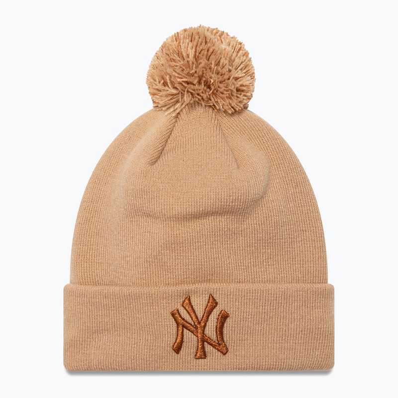Women's New Era Metallic Bobble Knit Beanie New York Yankees beige