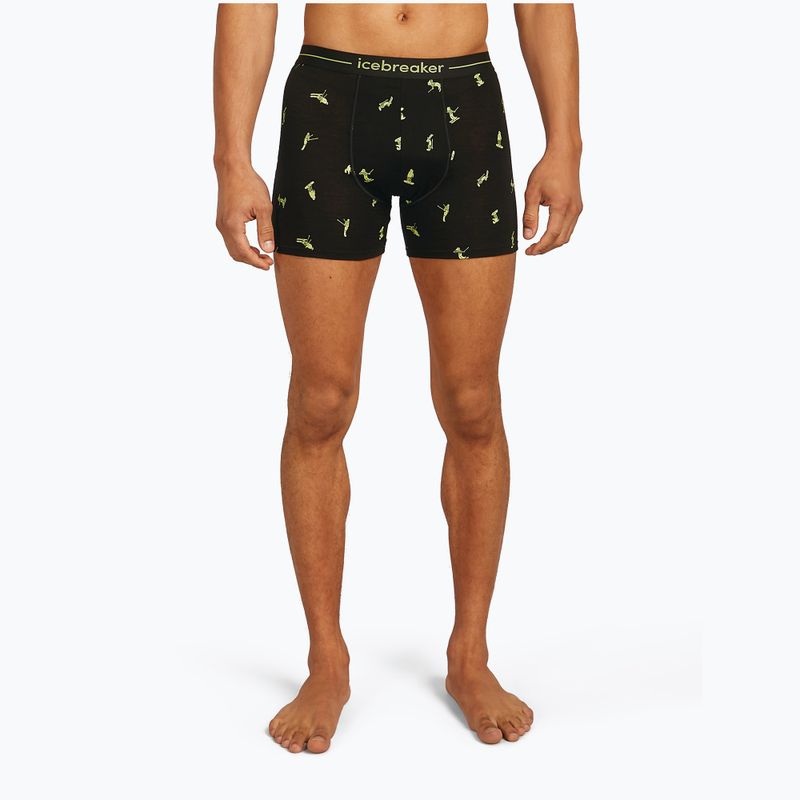 Men's thermal boxer briefs icebreaker Anatomica Snow Day black/peridot/aop 2