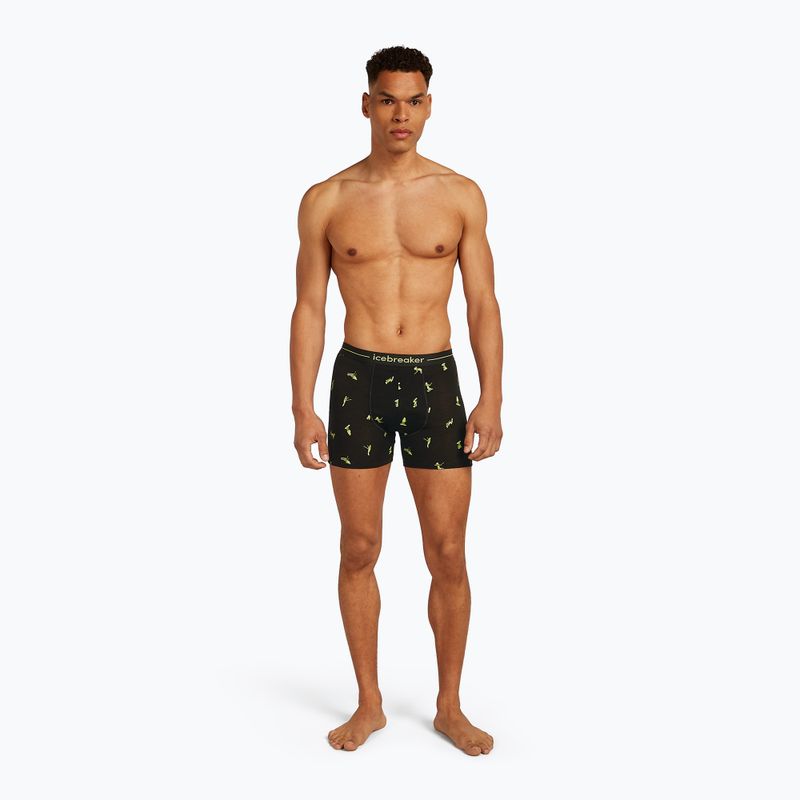 Men's thermal boxer briefs icebreaker Anatomica Snow Day black/peridot/aop 3