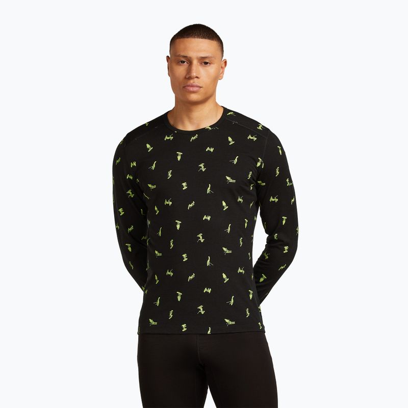 Men's Icebreaker Merino 200 Oasis Crewe Snow Day thermal longsleeve black/peridot/aop