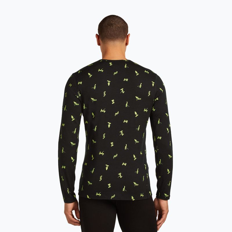 Men's Icebreaker Merino 200 Oasis Crewe Snow Day thermal longsleeve black/peridot/aop 3