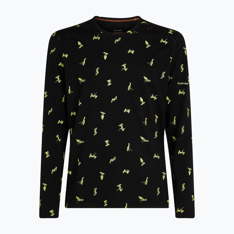 Men's Icebreaker Merino 200 Oasis Crewe Snow Day thermal longsleeve black/peridot/aop 8