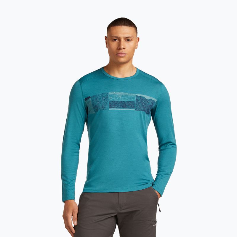 Men's thermal base layer top icebreaker Merino 200 Oasis Crewe Elevation Line topaz