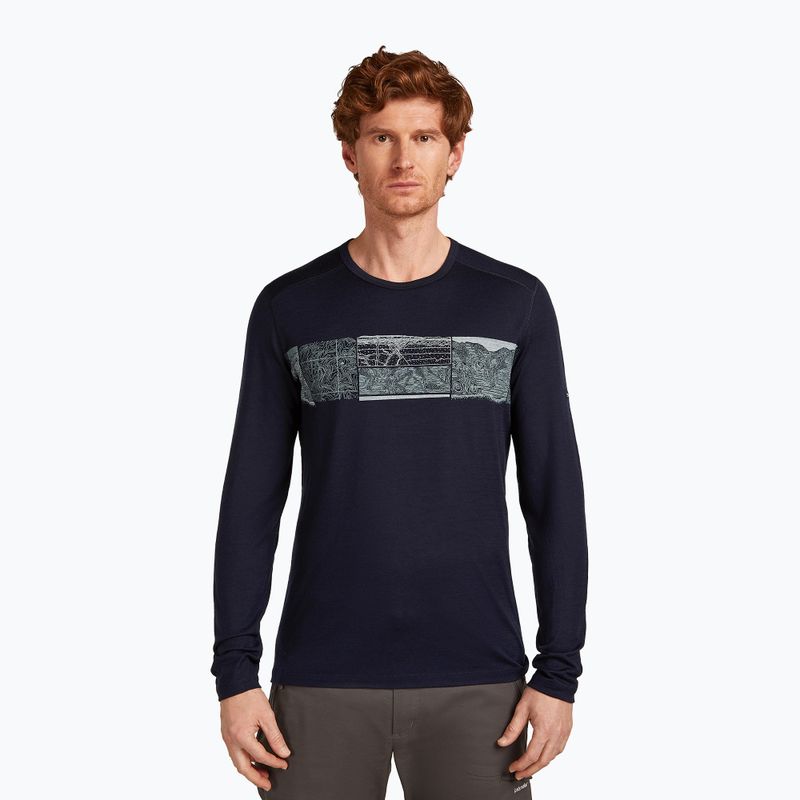 Men's thermal base layer top icebreaker Merino 200 Oasis Crewe Elevation Line midnight navy