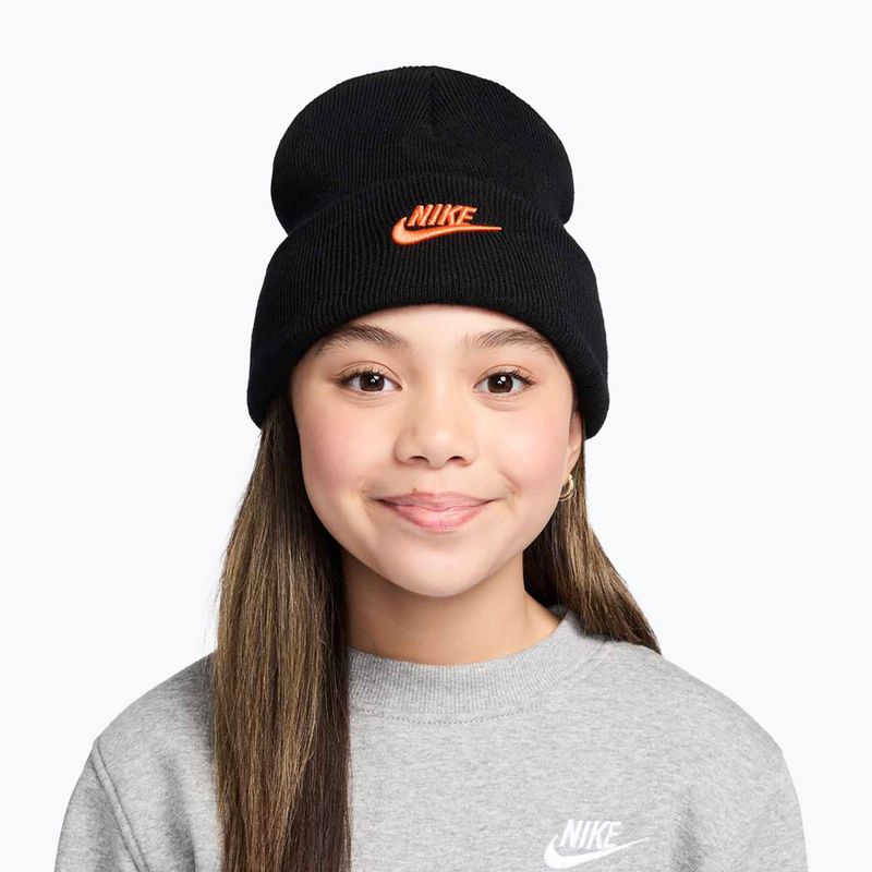 Children's winter hat Nike Peak black/safety orange 2