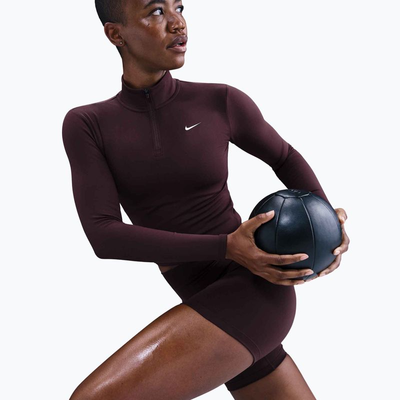 Women's T-shirt Nike One Fitted Dri-Fit 1/4 Zip Mid Layer burgundy crush/white 5