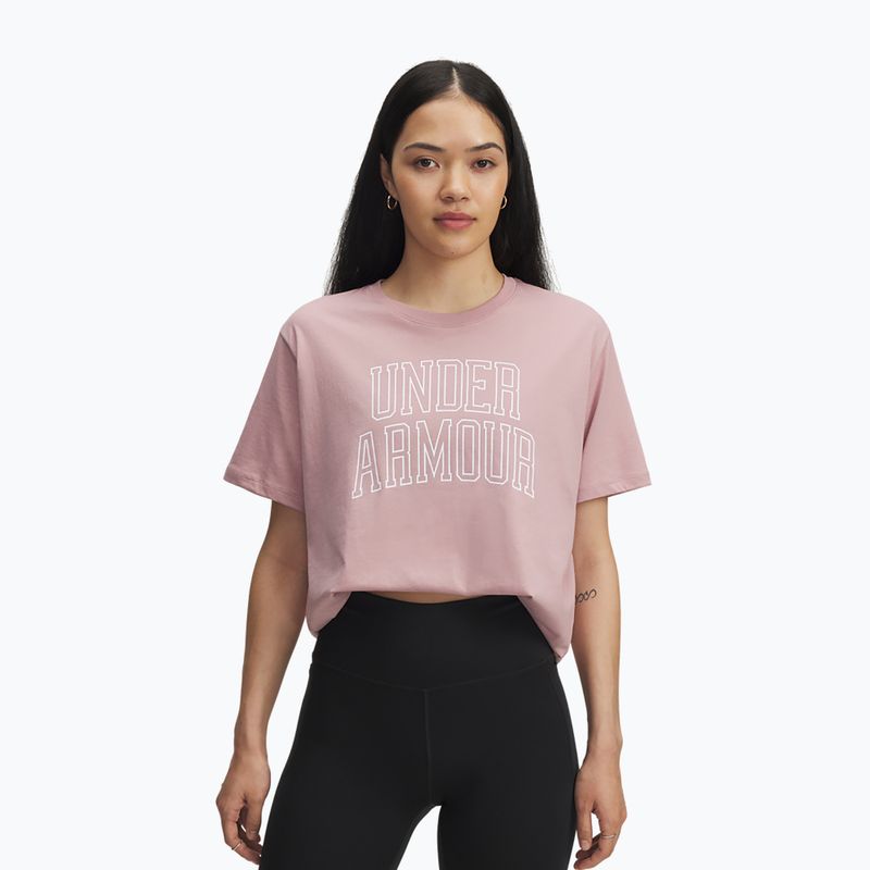 Women's training T-shirt Under Armour Rival Campus tourmaline pink/white