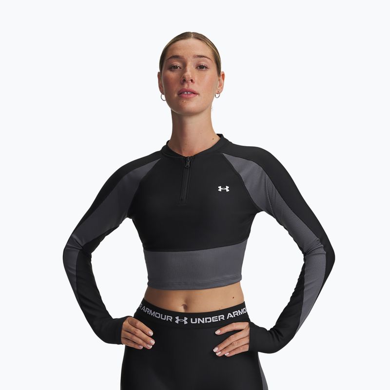 Women's training longsleeve Under Armour HeatGear Rib 1/4 Zip black/castlerock/white