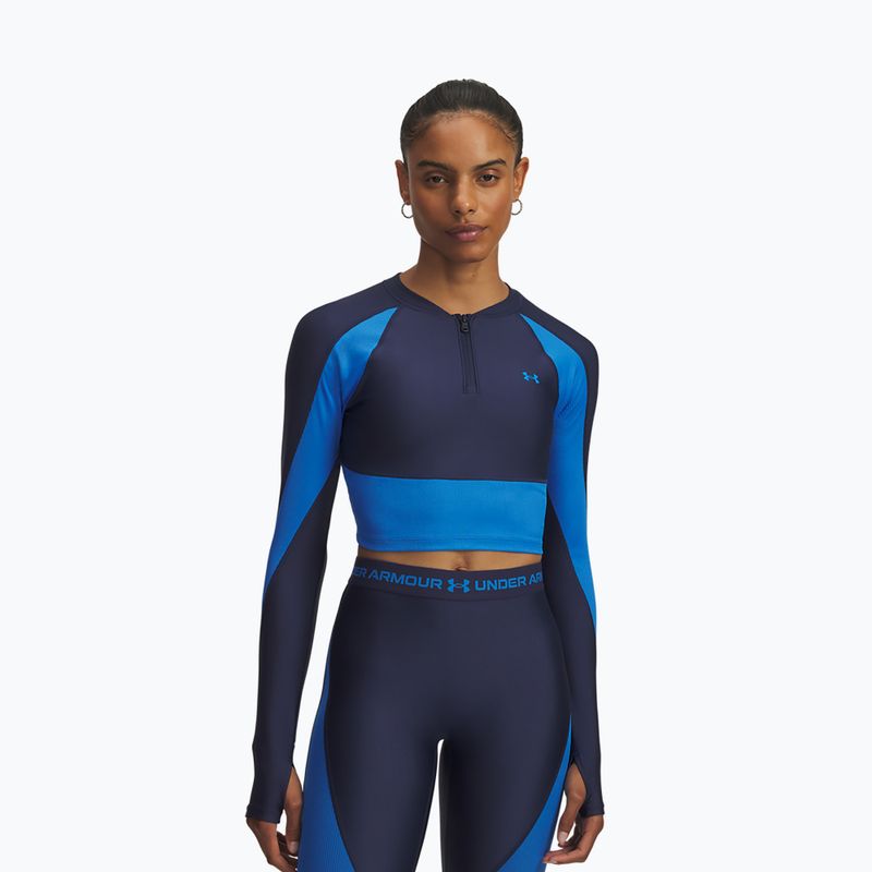 Women's training longsleeve Under Armour HeatGear Rib 1/4 Zip washed navy/blue atlantis/blue atlantis