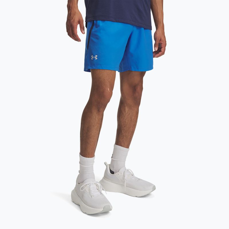 Men's running shorts Under Armour Launch 7" blue atlantis/washed navy/reflective