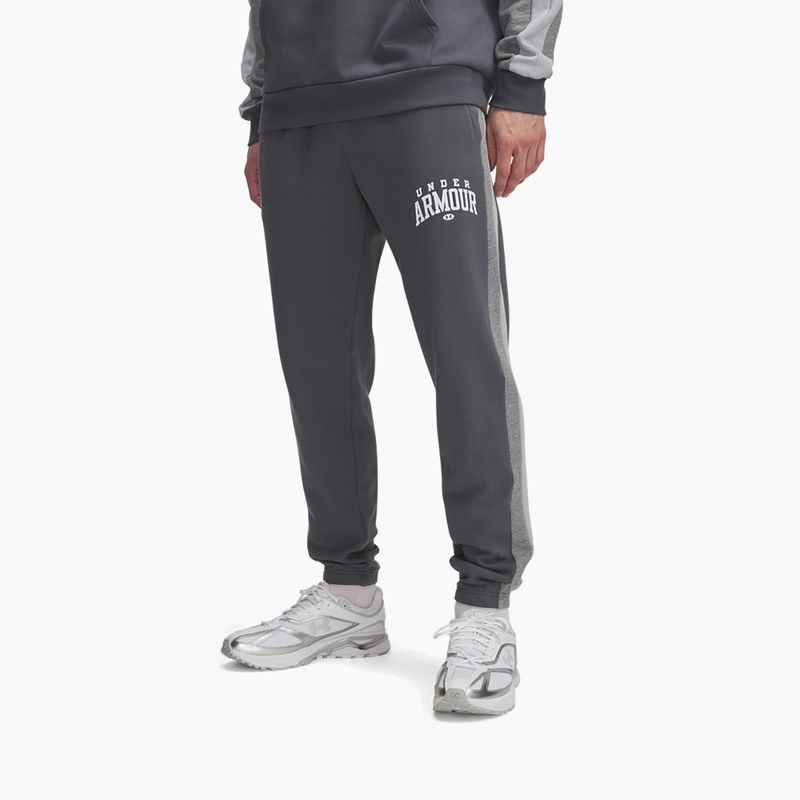 Men's training trousers Under Armour Rival Fleece Colorblock castlerock/mod gray/white