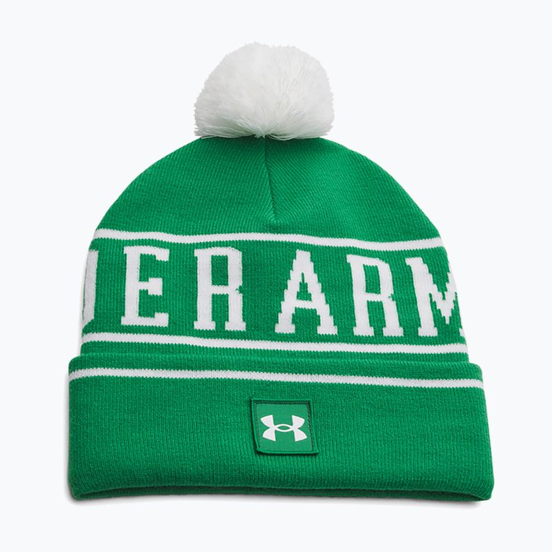 Men's winter hat Under Armour Halftime Pom Beanie team kelly green/white/white