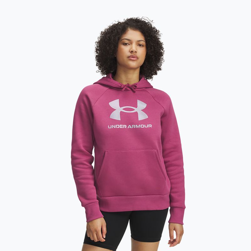 Women's sweatshirt Under Armour Rival Feelce Shimmer Hoody fuchsia dusk/irisdescent