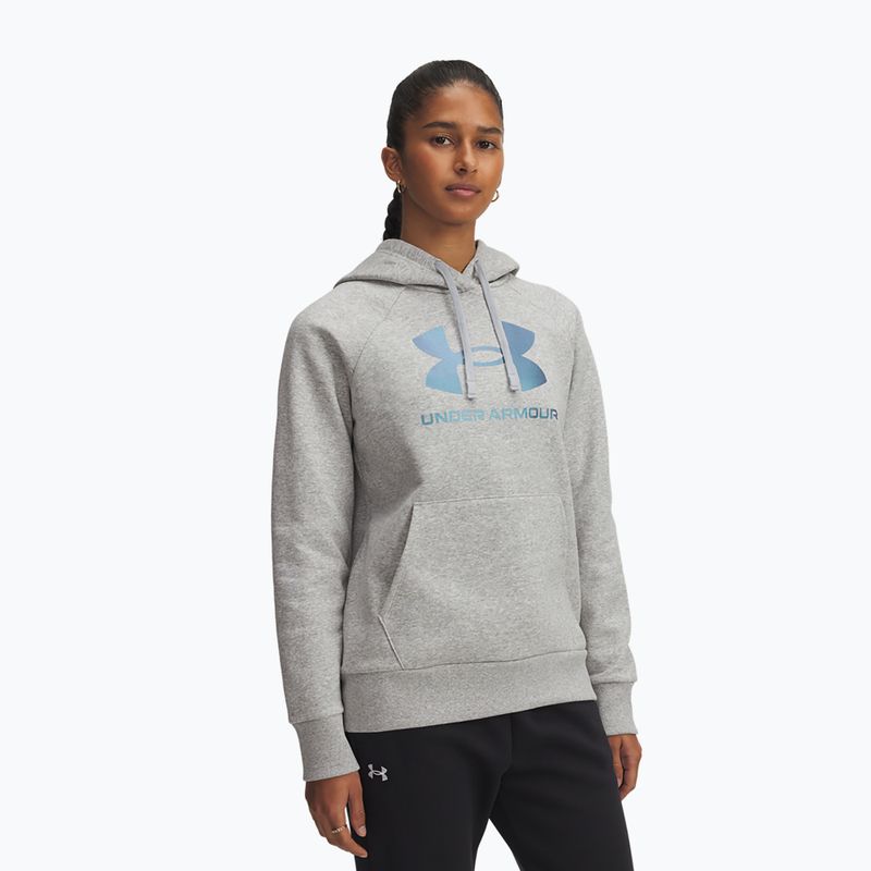 Women's sweatshirt Under Armour Rival Feelce Shimmer Hoody mod gray light heather/iridescent