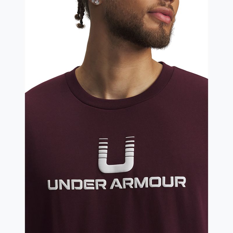 Men's T-shirt Under Armour Logo Heayweight dark maroon/white 3