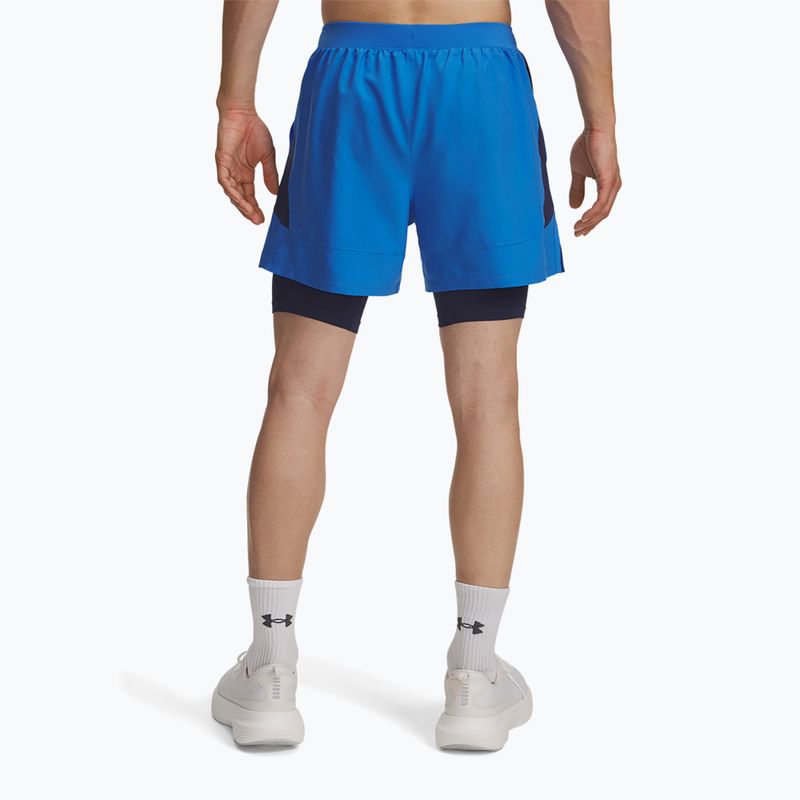 Men's running shorts Under Armour Launch 5" 2in1 blue atlantis/washed navy/reflective 3