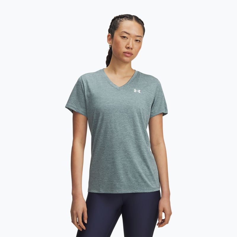 Women's training T-shirt Under Armour Tech V-Twist jasper blue/white