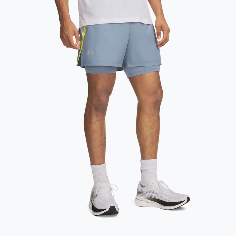 Men's running shorts Under Armour Launch 5" 2IN1 Shorts blue wind/blue fog/reflective