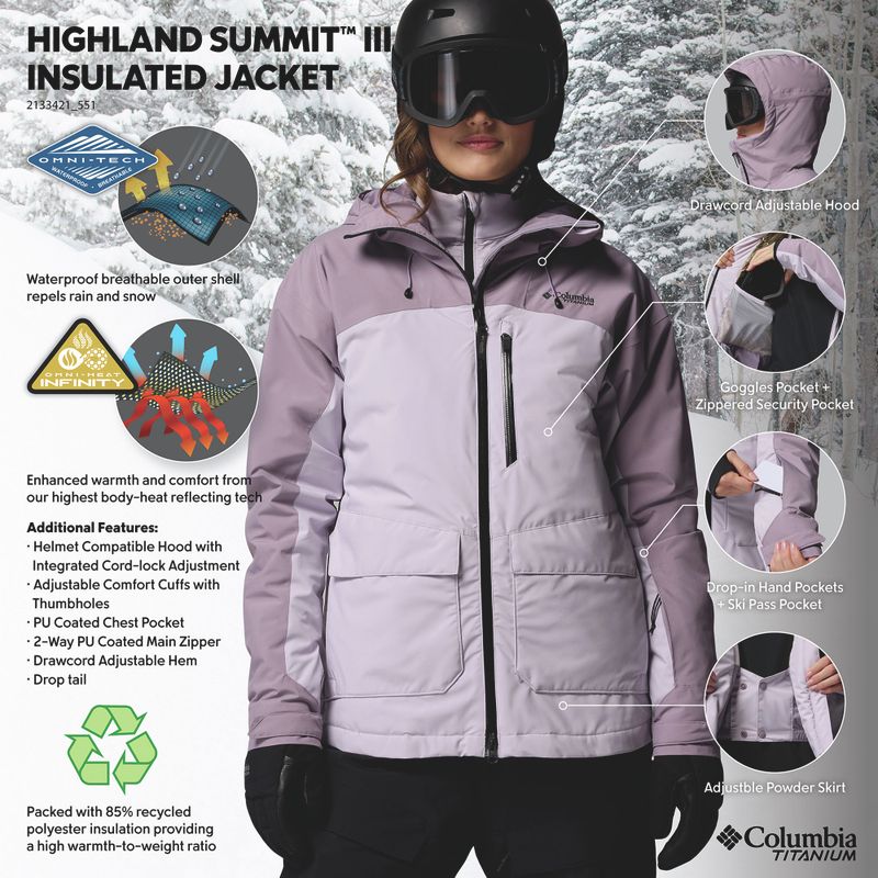 Women's ski jacket Columbia Highland Summit III Insulated lavender pearl/shale purple 14