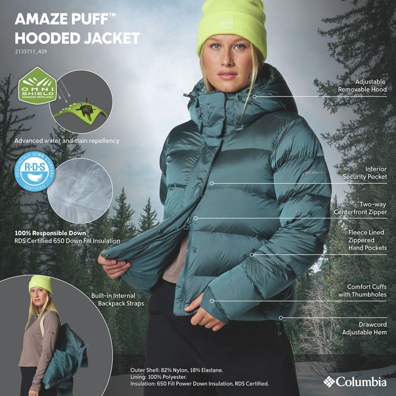 Women's down jacket Columbia Amaze Puff Hooded everblue high shine 12