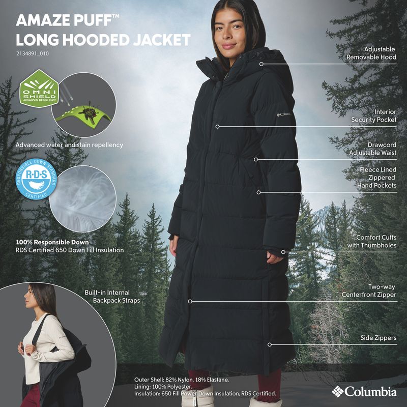Women's down coat Columbia Amaze Puff Long Hooded black 19