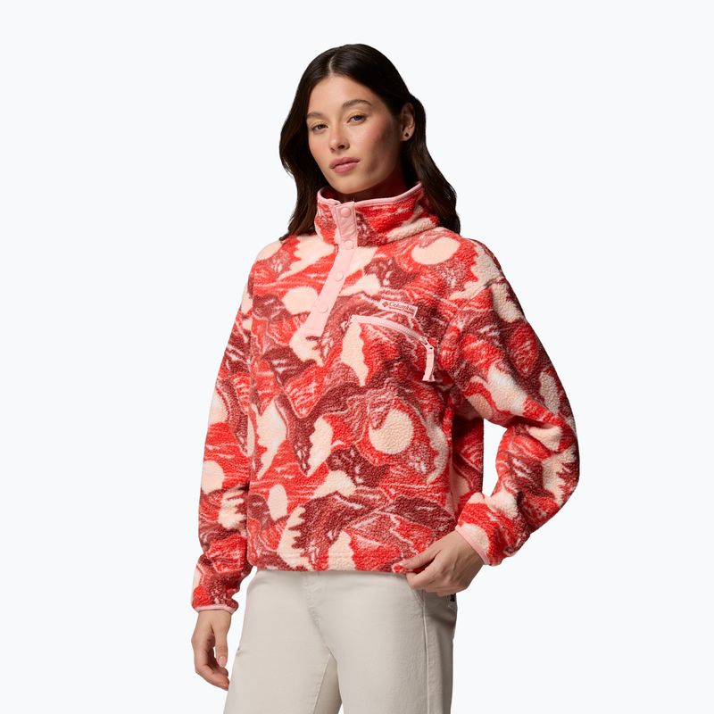 Women's fleece sweatshirt Columbia Helvetia II Printed Cropped Half Snap poppy red/sunscape 4