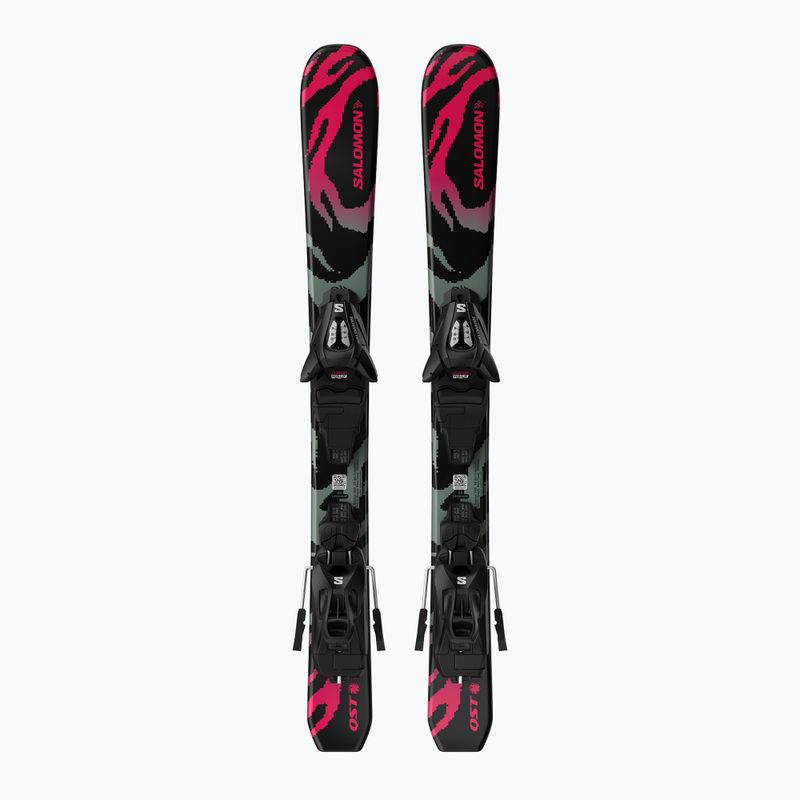 Kids’ downhill skis with bindings Salomon QST Jr Black XS + C5 GW black/neon punch 2