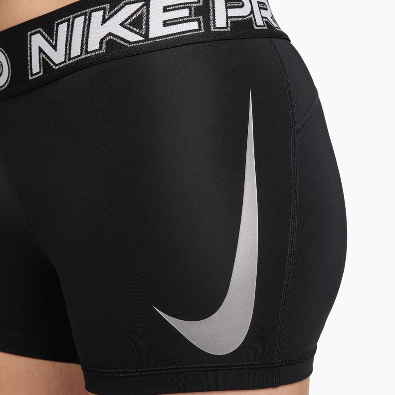 Women's training shorts Nike Pro Mid Rise Biker 3" black/white/metallic silver 8