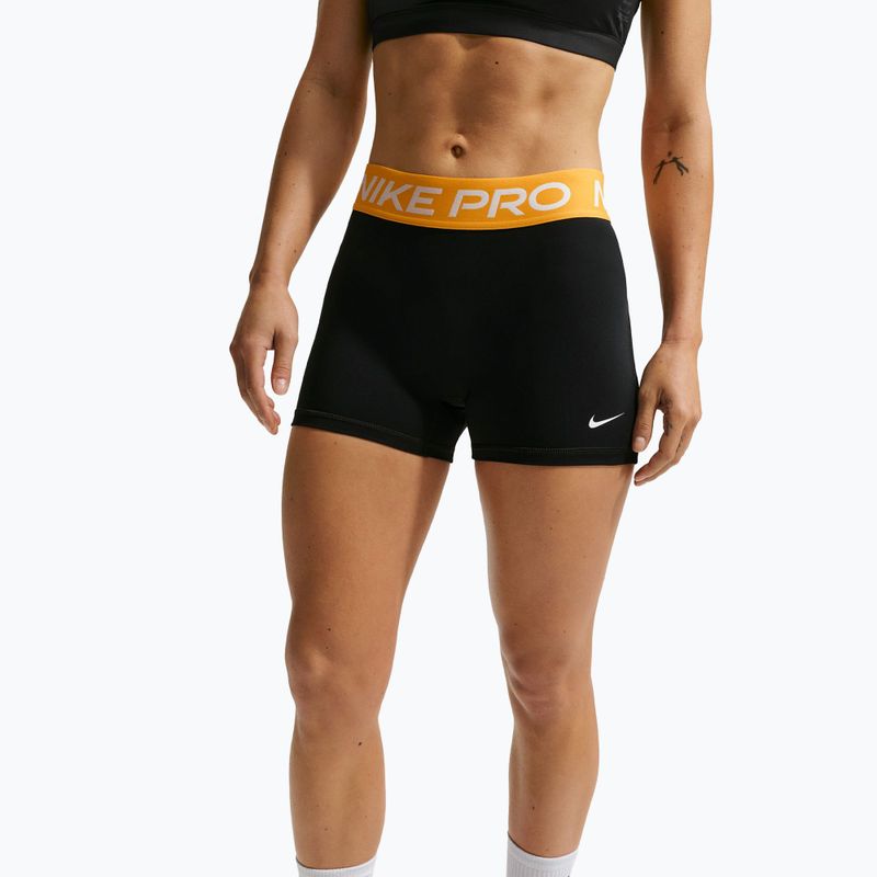 Women's shorts Nike Pro Mid-Rise Biker 3" black/university gold/white 4