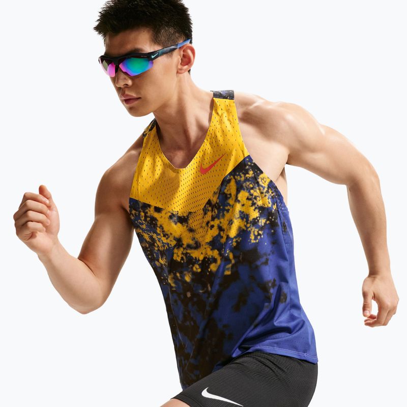Men's running T-shirt Nike AeroSwift Dri-Fit ADV Singlet citron pulse/lapis/bright crimson 4