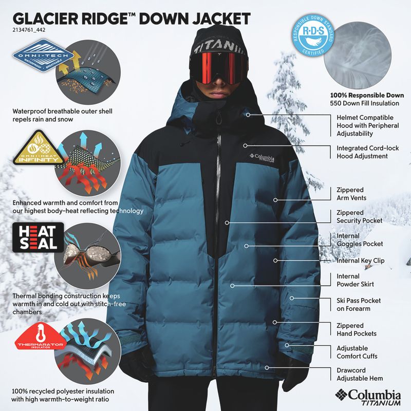 Men's ski jacket Columbia Glacier Ridge Down phoenix blue/black 15