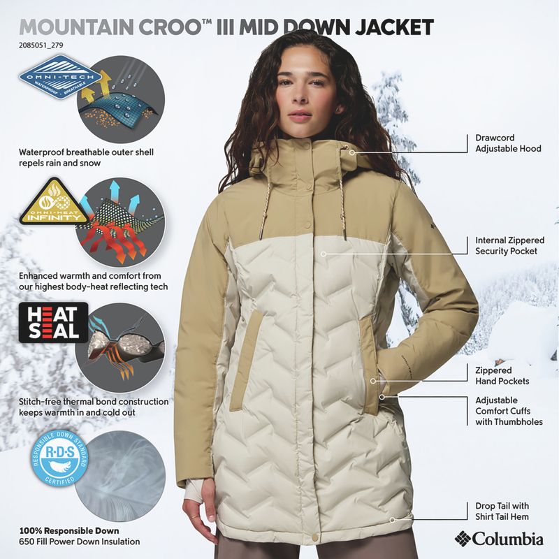 Women's down jacket Columbia Mountain Croo III Mid Down dark stone/beach 11