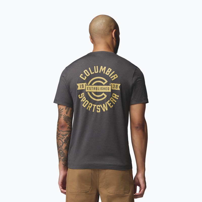 Men's T-shirt Columbia Parsons Point SS Back Graphic Tee black heather blocky banner button 3