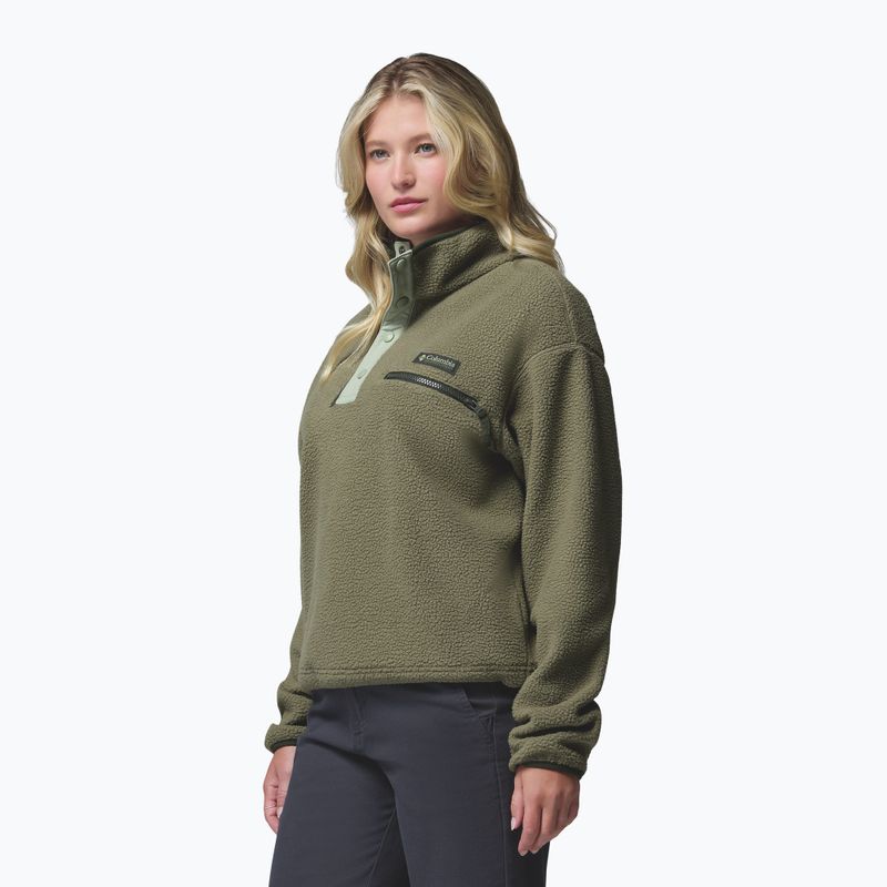 Women's fleece sweatshirt Columbia Helvetia II Cropped Half Snap Fleece stone green/safari 4