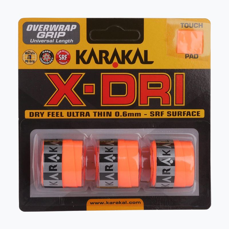 Squash racquet wrap Karakal X-Dri Grip 3 pcs orange