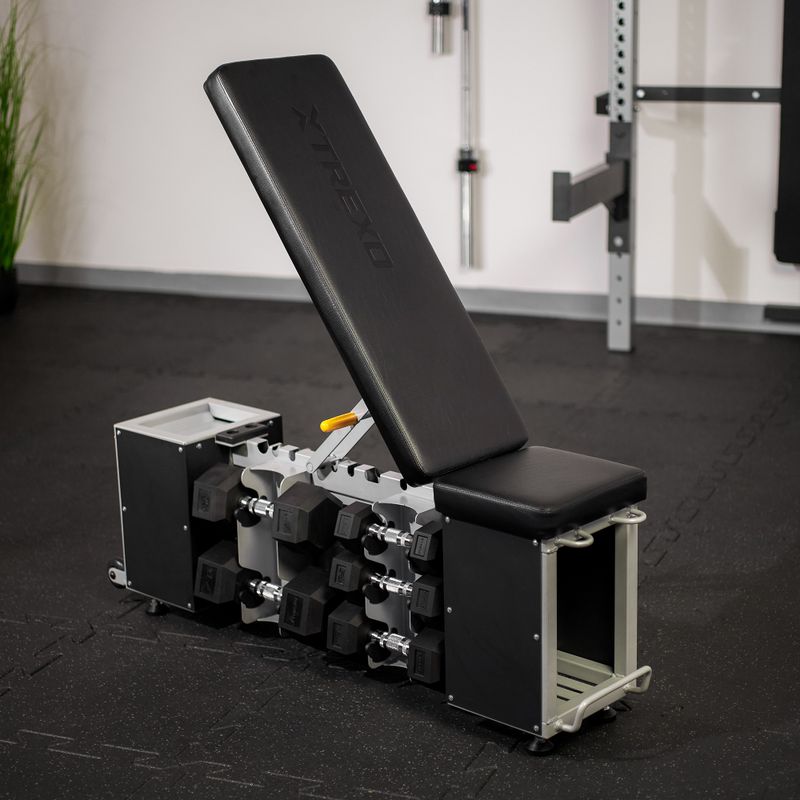 Set TREXO Bench Storage + dumbells Hex black 2