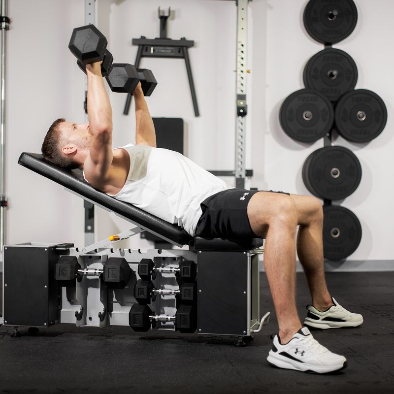 Set TREXO Bench Storage + dumbells Hex black 3
