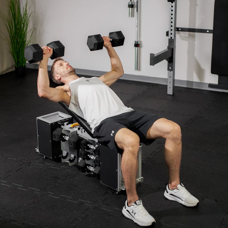 Set TREXO Bench Storage + dumbells Hex black 4